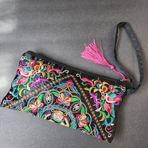 Embroidered Satin Clutch wristband Handmade